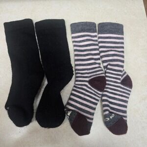 Pacas‎ Alpaca Wool Blend Crew Socks 2 Pair Bundle Black Pink Grey Striped Womens